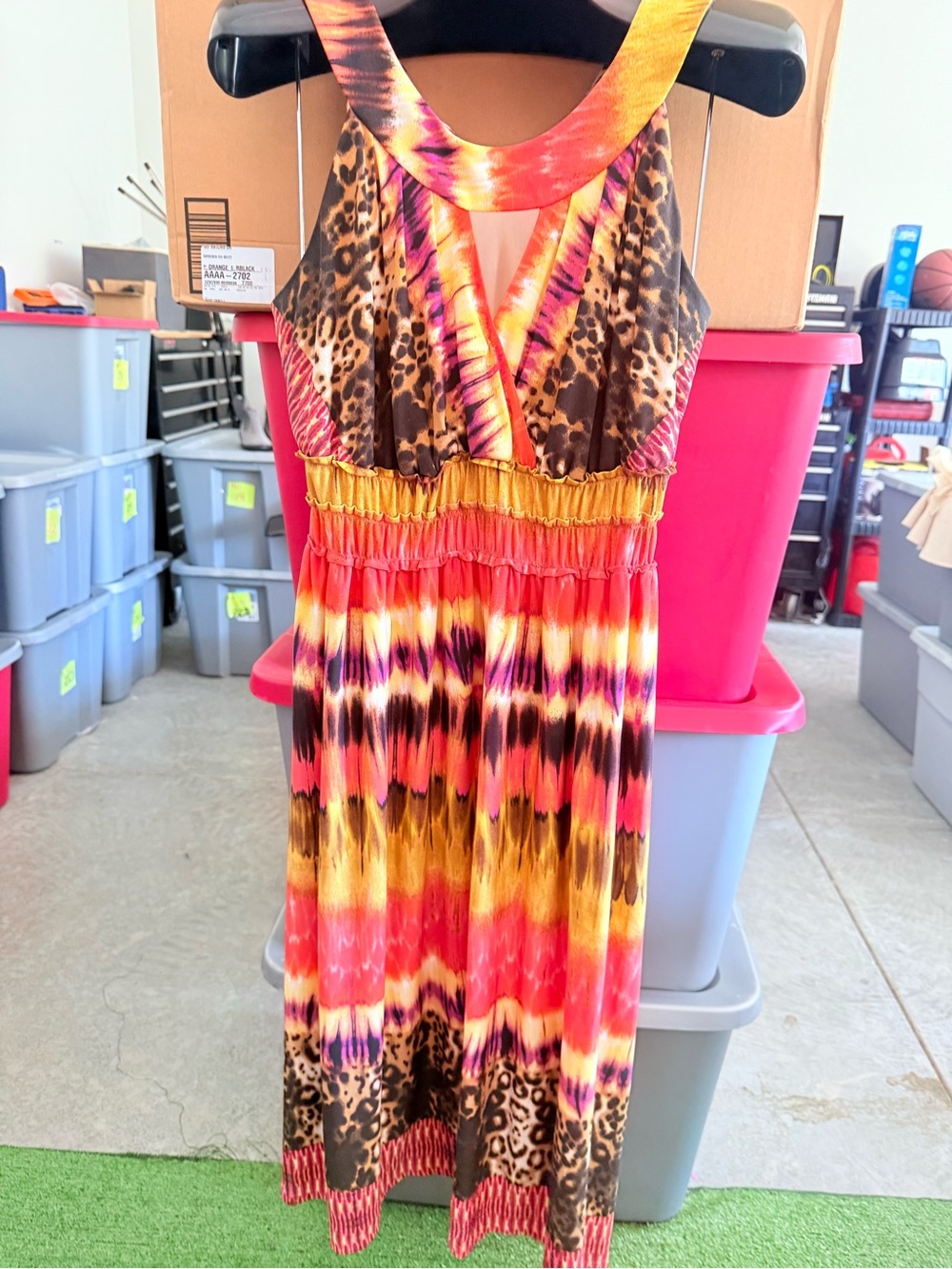 Signature by Sangria Multicolor Tie-Dye and Leopard Print Dress 94
